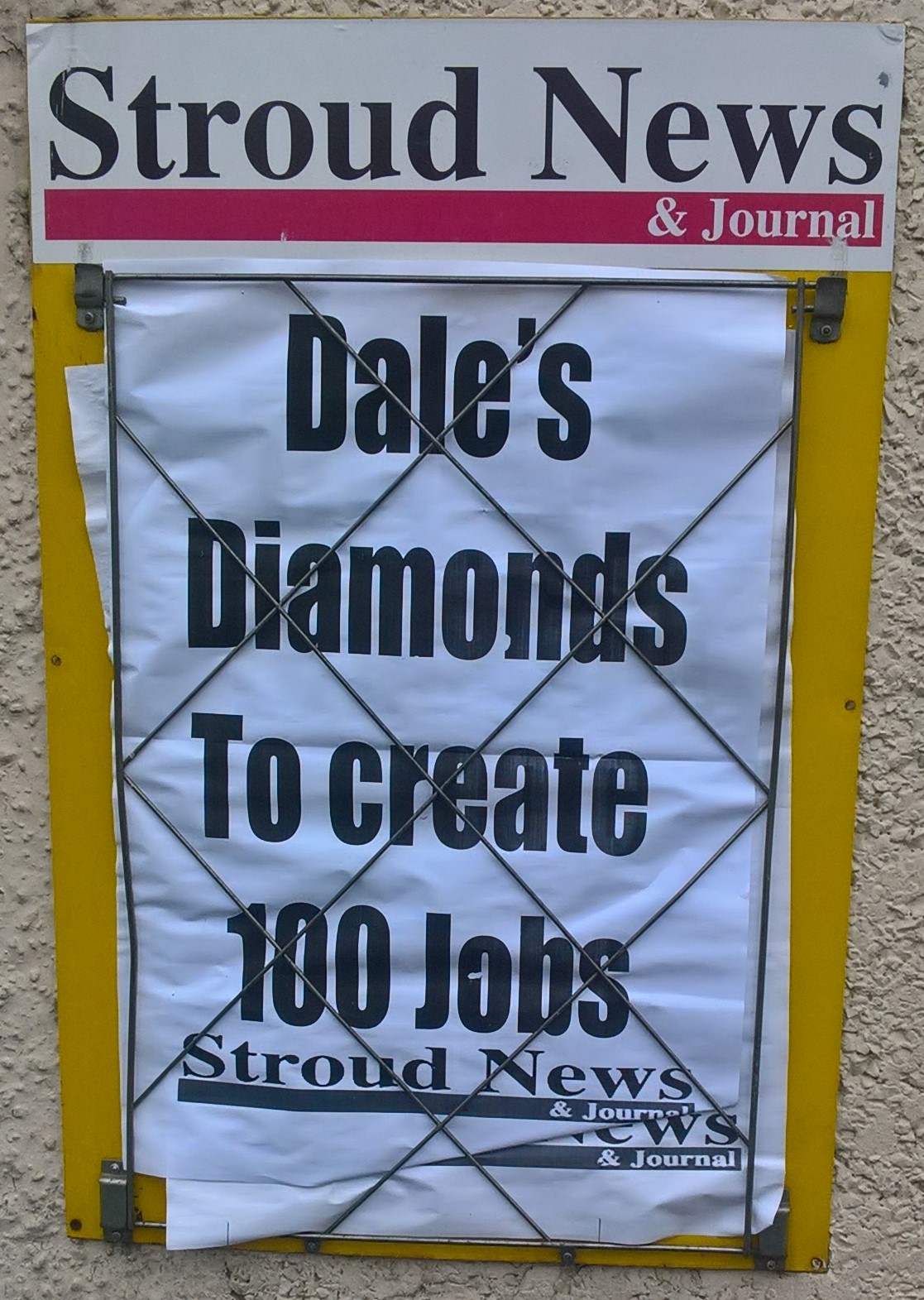 Dale Vince diamonds poster outside corner shop